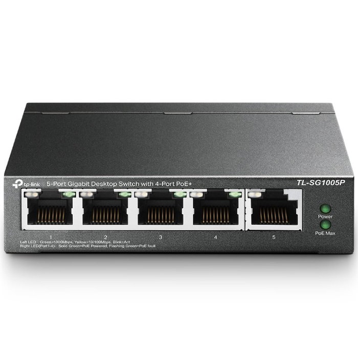 TP-Link TL-SG1005P Switch Gigabit de 5 puertos con 4 puertos PoE, Negro